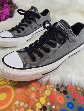 Converse Unisex Charcoal & White Canvas Low Top Sneakers with Black Accents